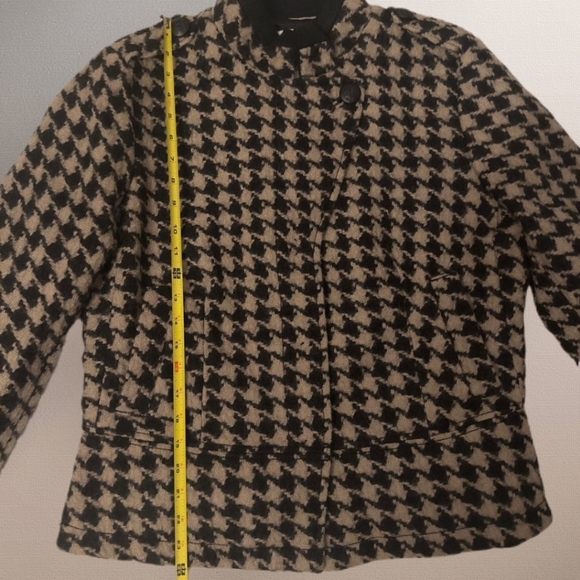 BANANA REPUBLIC Houndstooth Moto Jacket Wool Women Size XL Black Taupe - Picture 8 of 16
